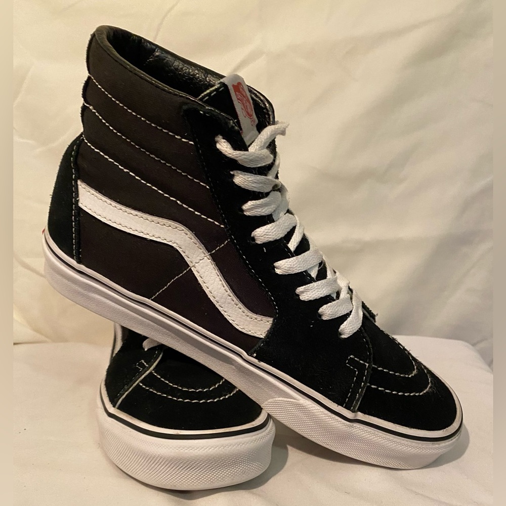 Vans Off the Wall Sk8 Hi Racing‎ Black and White Sneakers Mens Size 7.0